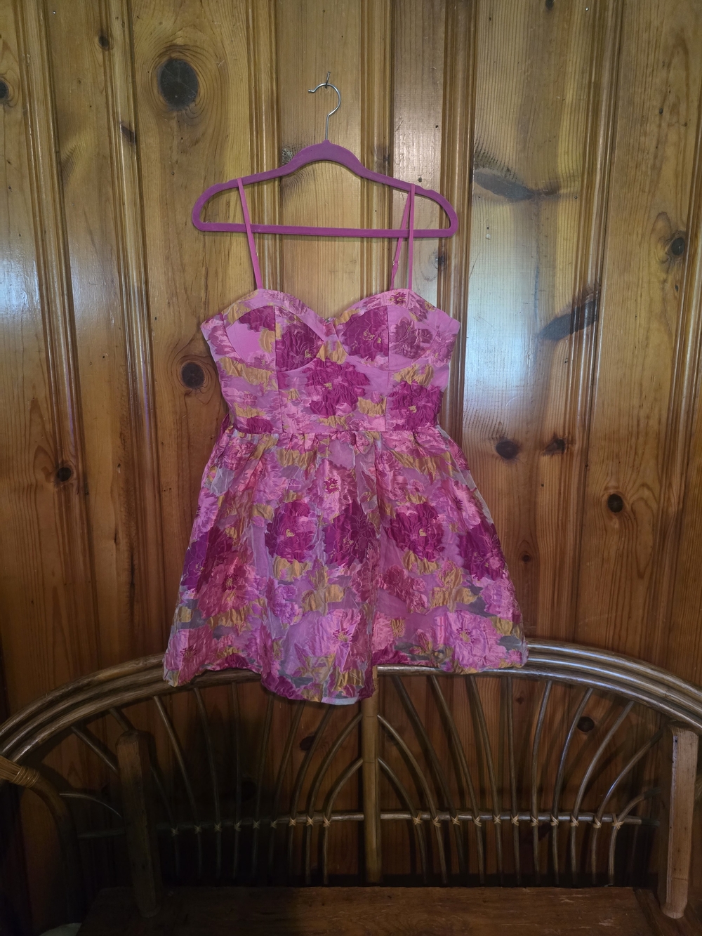 Showpo Pink & Gold Floral Sweetheart Mini Dress